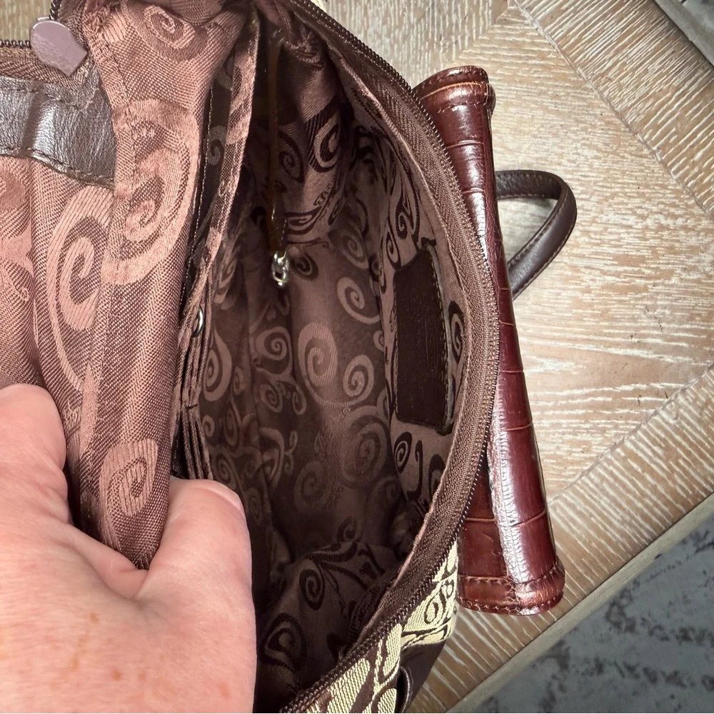 Brighton Heart Print Mini Backpack Brown Leather Trim Croc Flap Bag